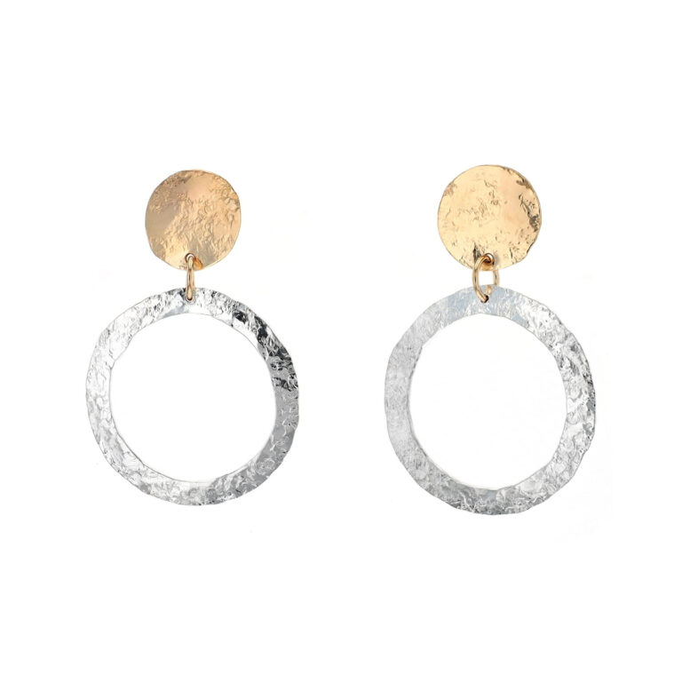 Sterling Silver Two-Tone Textured Circle Earrings