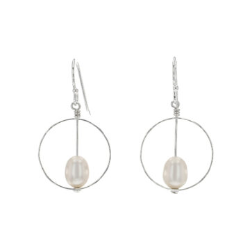 Sterling Silver Pearl Drop Circle Earrings