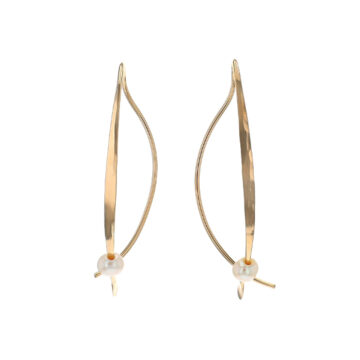 Gold Filled Sterling Silver Curved Earrings with White Pearls