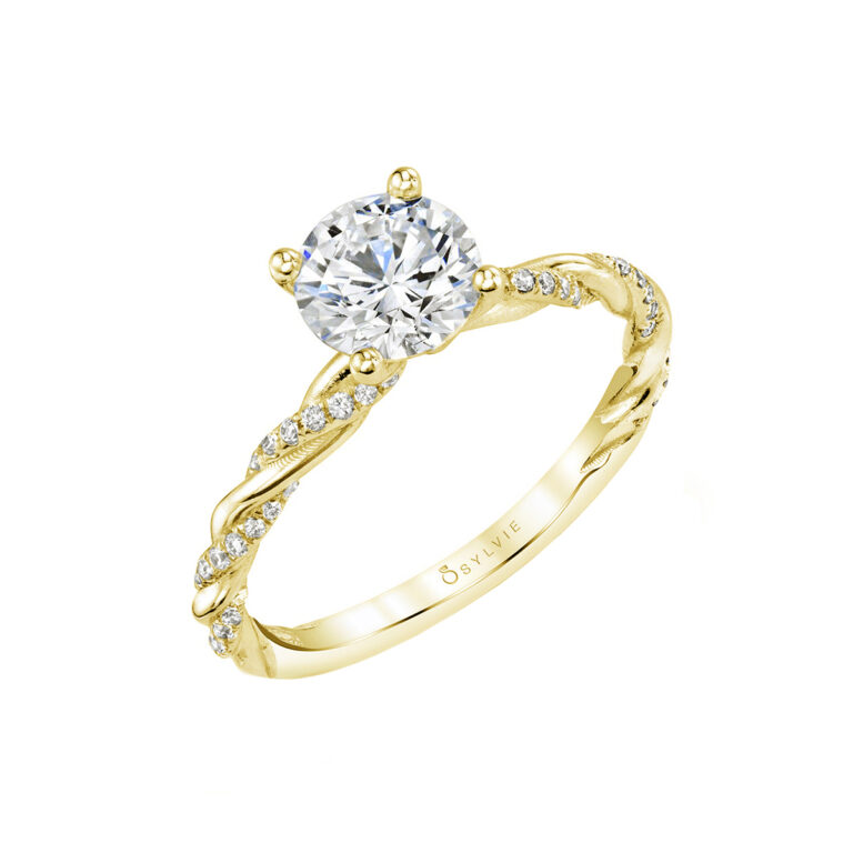 14K Yellow Gold Twisted Engagement Ring Semi-Mounting
