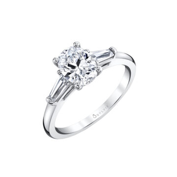 14K White Gold Diamond Three-Stone Engagement Ring Semi-Mounting
