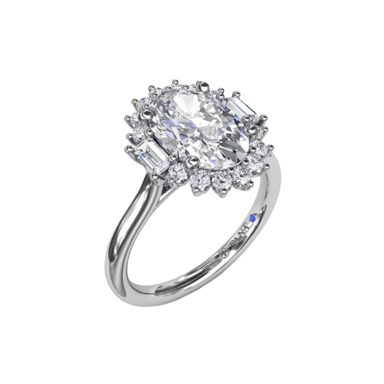 14K White Gold Diamond Halo Engagement Ring Mounting