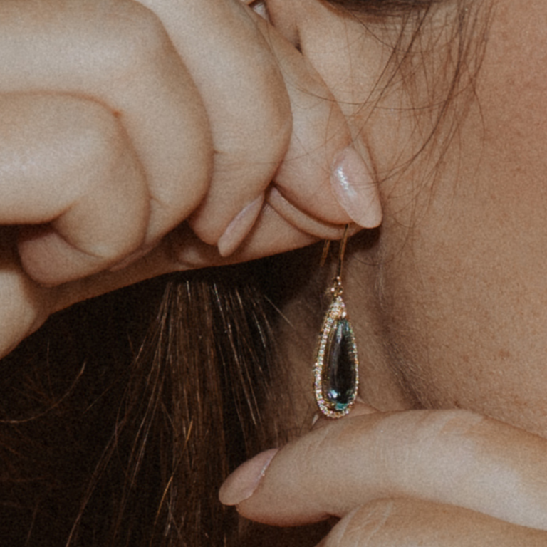 14K Yellow Gold Pear Aquamarine and Diamond Earrings