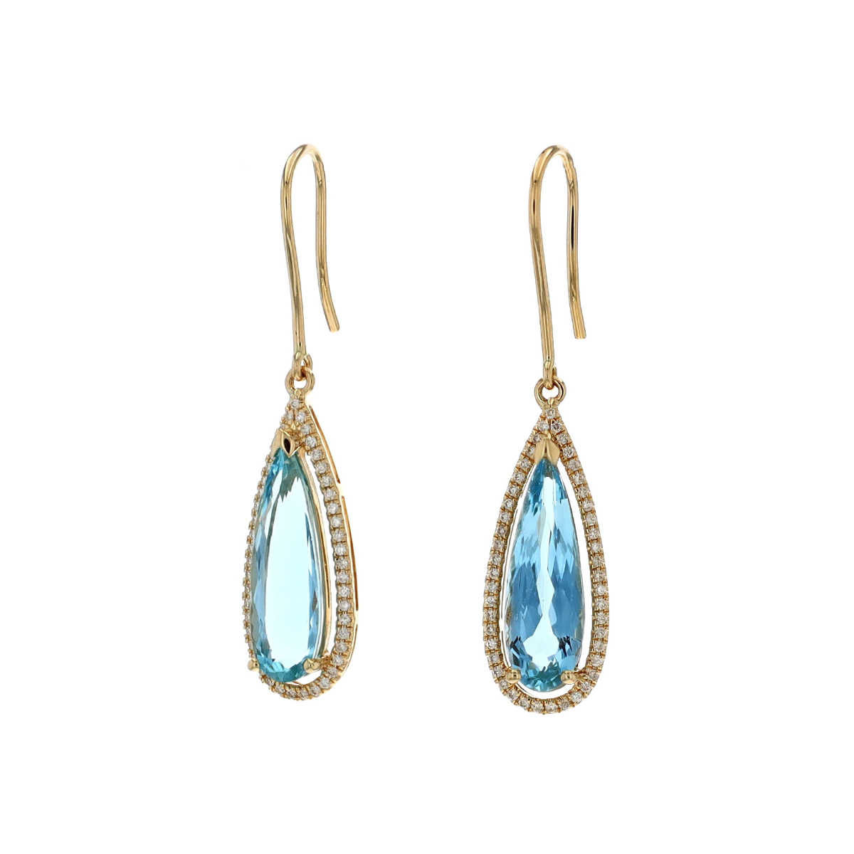 14K Yellow Gold Pear Aquamarine and Diamond Earrings