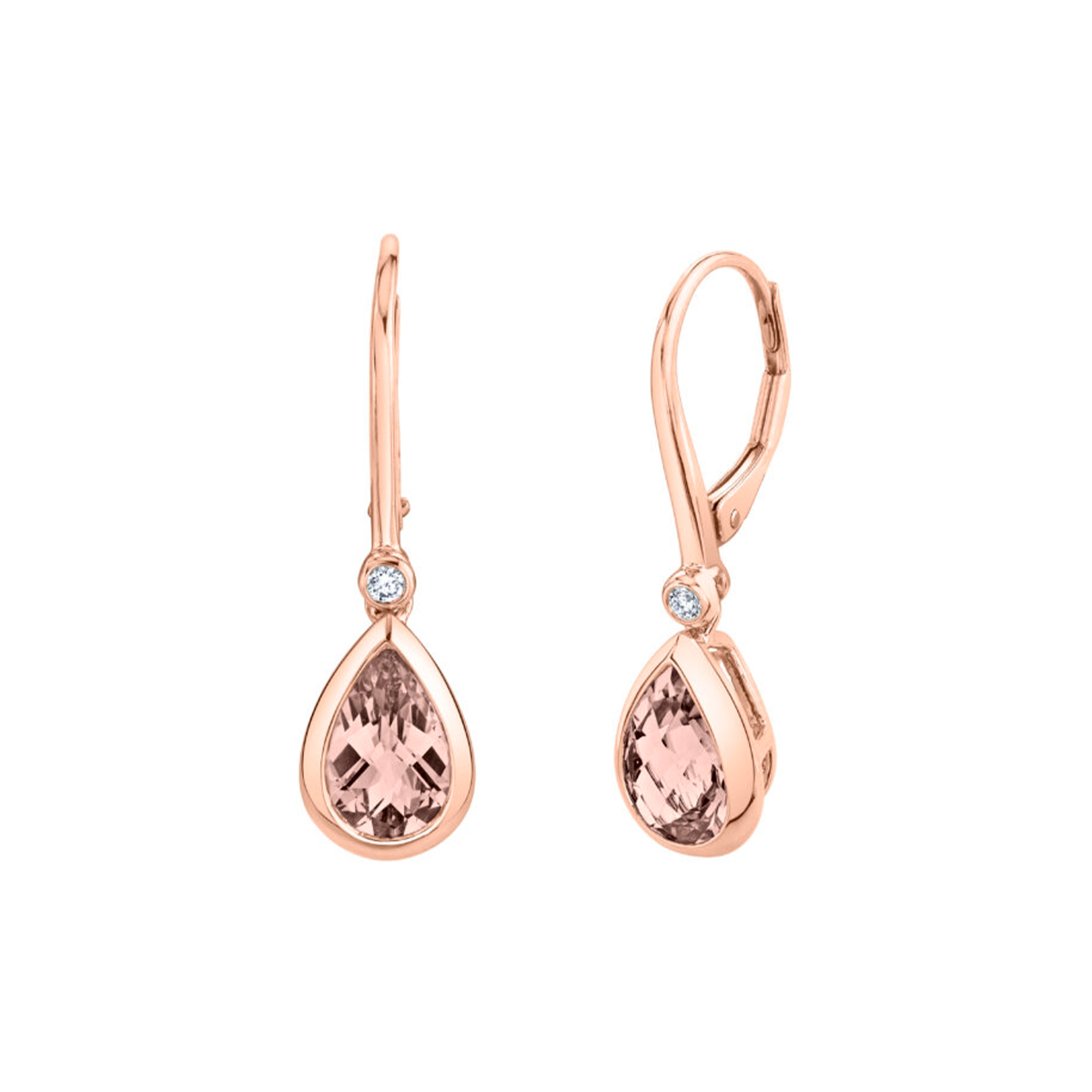14K Rose Gold Pear Morganite and Diamond Earrings