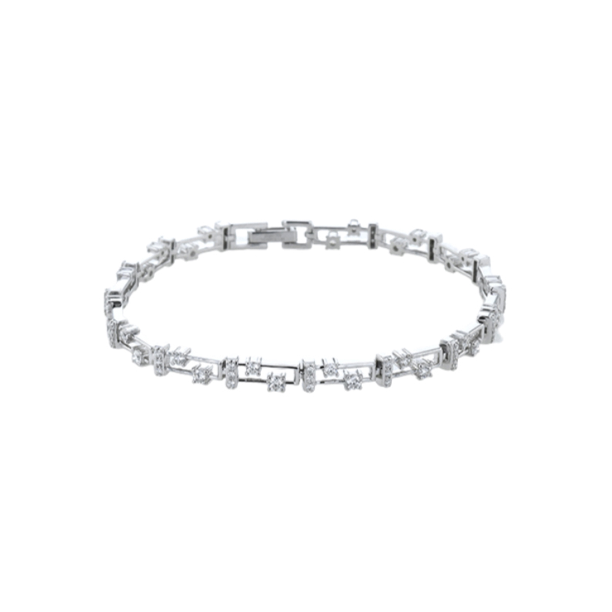 18K White Gold Diamond Square and Rectangle Link Bracelet