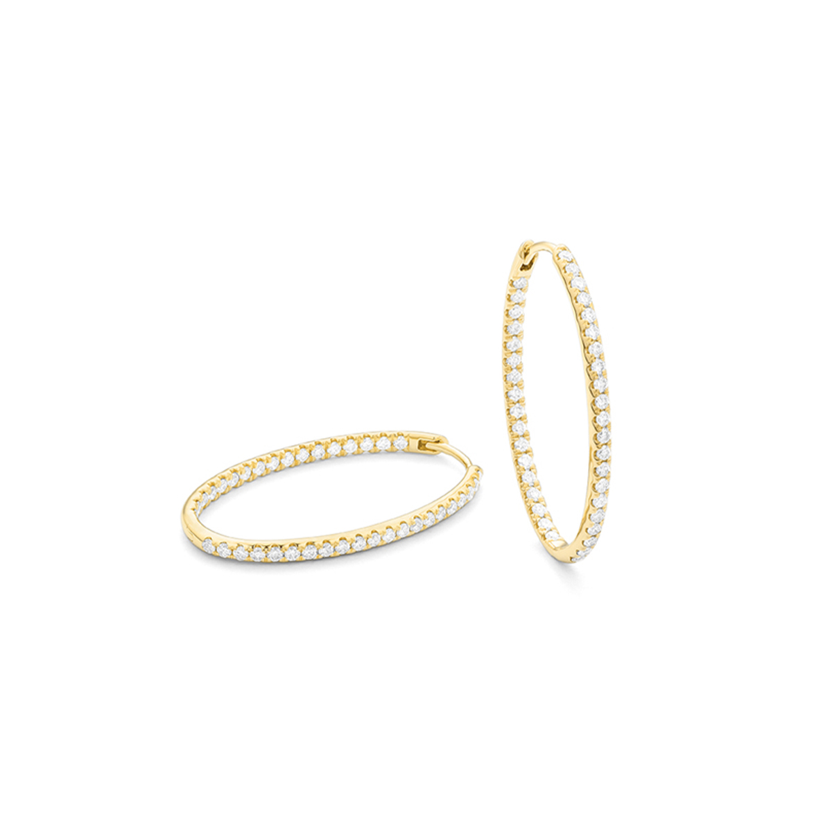 14K Yellow Gold 0.90 Carat Diamond Oval Hoop Earrings