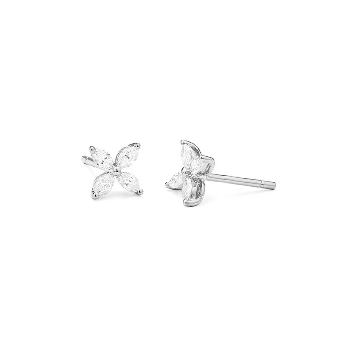 14K White Gold Marquise Diamond Flower Earrings