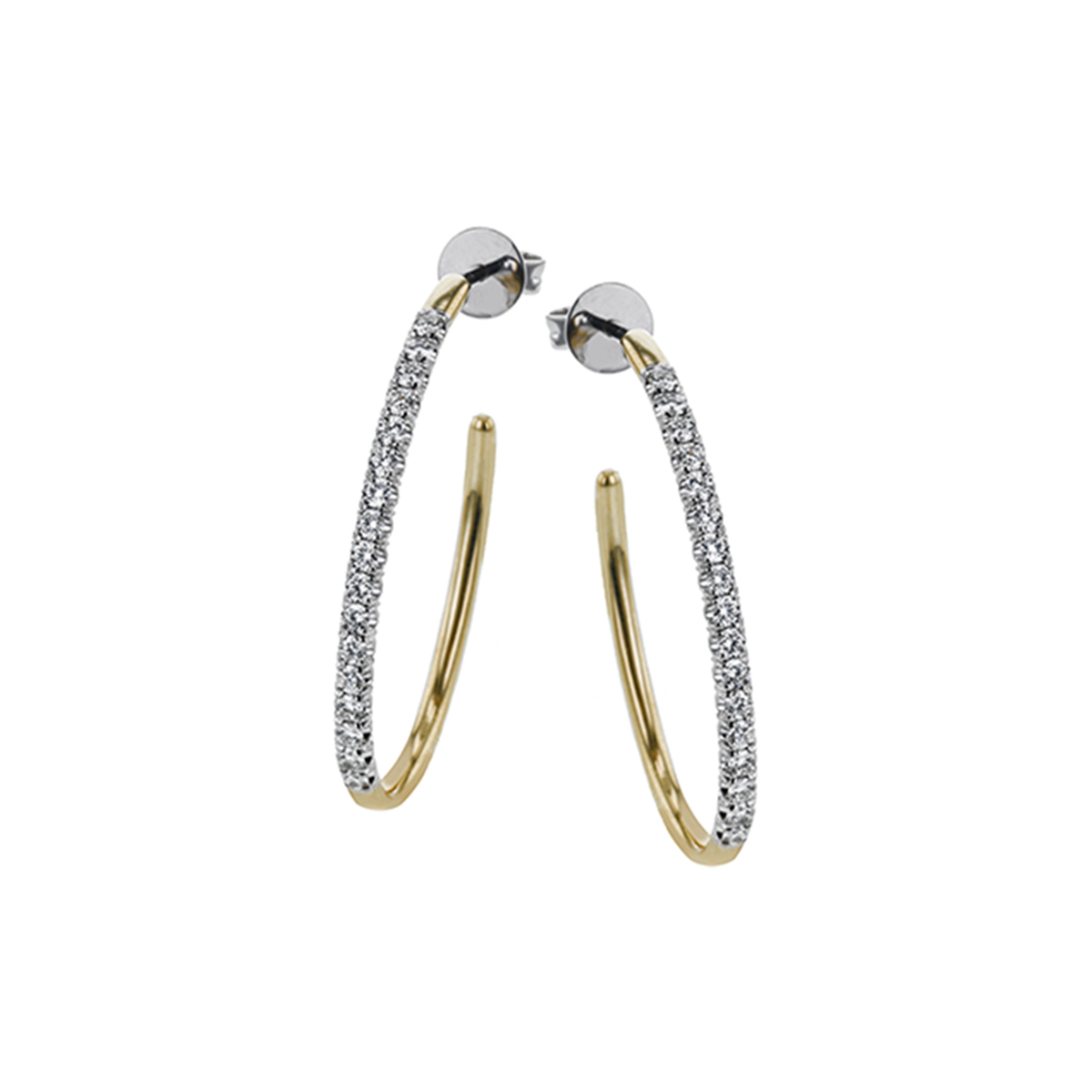 18K Two-Tone Diamond Open Hoop Earrings