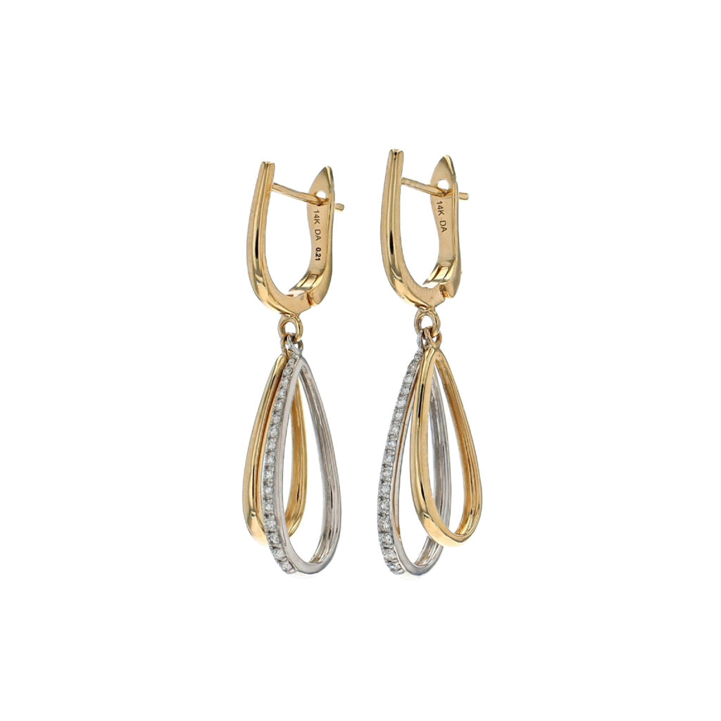 14K Two-Tone Double Diamond Teardrop Earrings