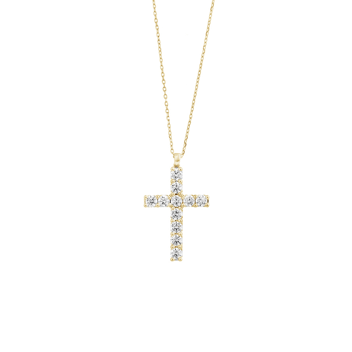 14K Yellow Gold 0.70 Carat Diamond Cross Pendant with Chain
