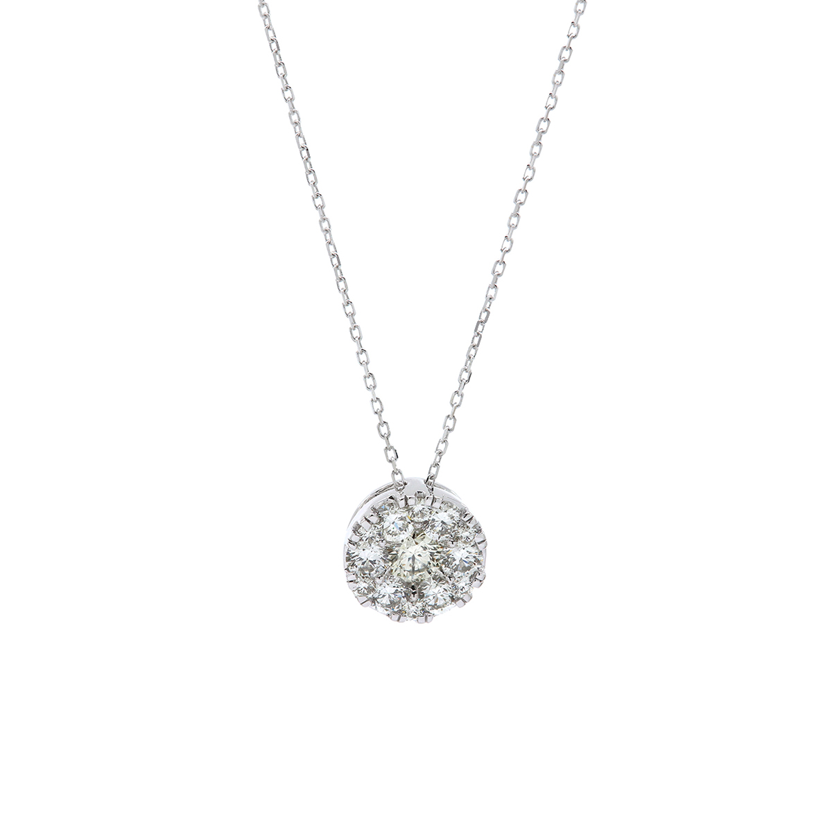 14K White Gold Diamond Cluster Pendant with Chain
