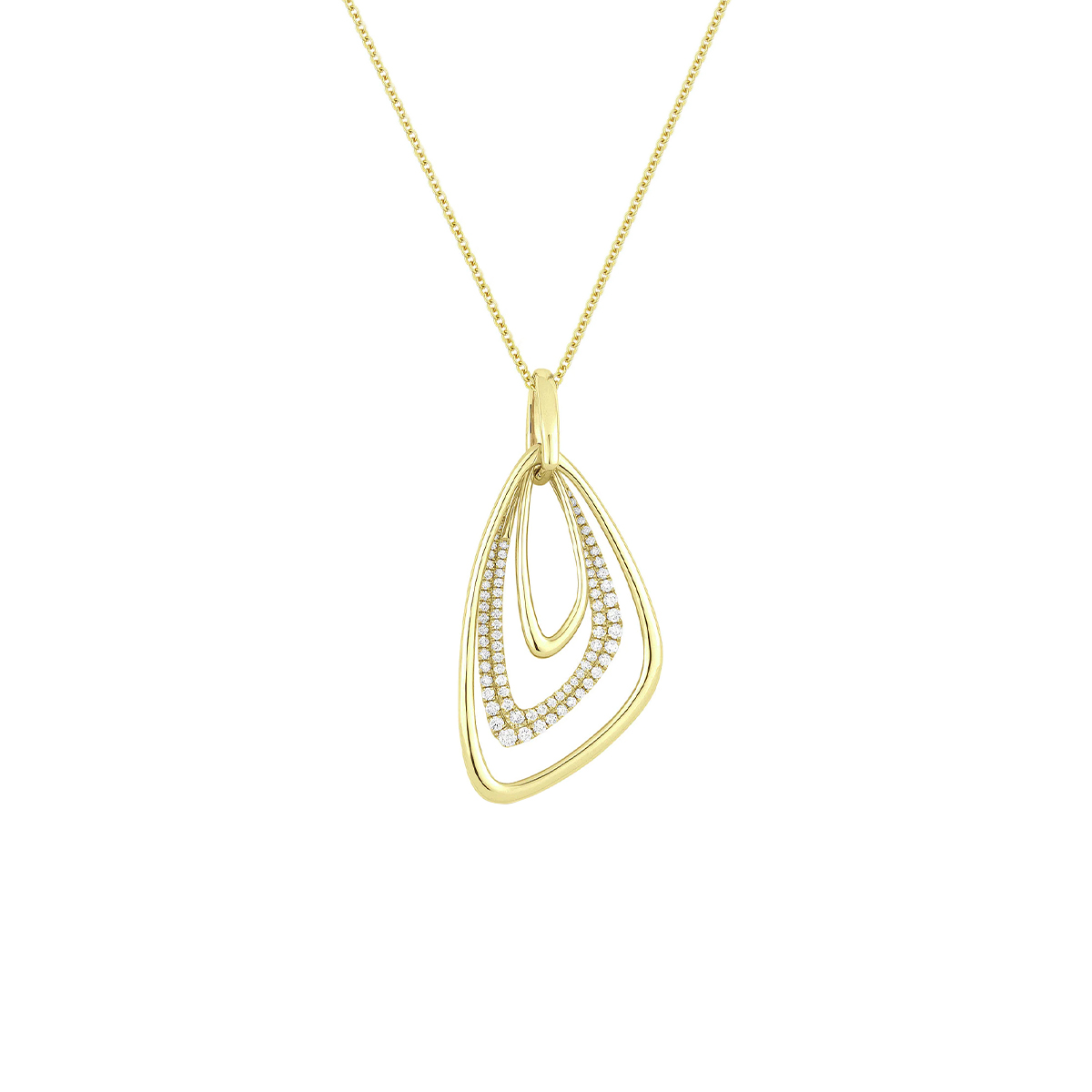 14K Yellow Gold 3-Open Oblong Circle Diamond Pendant with Chain