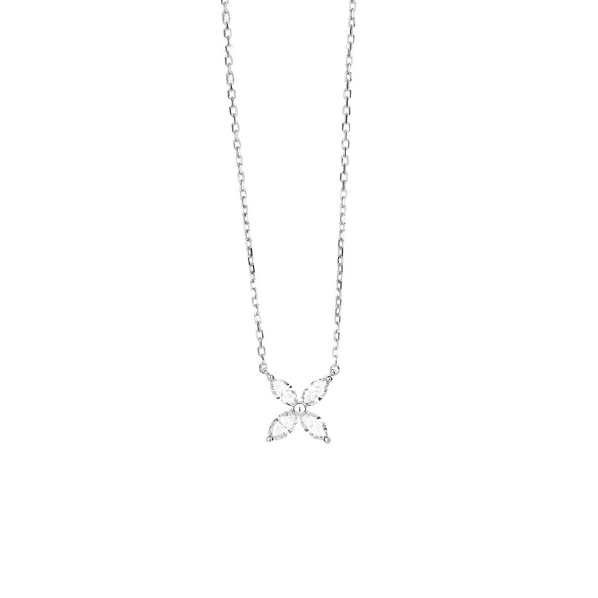 14K White Gold Diamond Marquise Flower Necklace