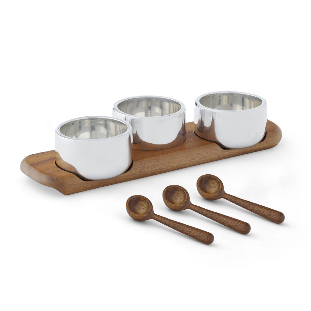 Nambe – Triple Condiment Bowls with Spoons