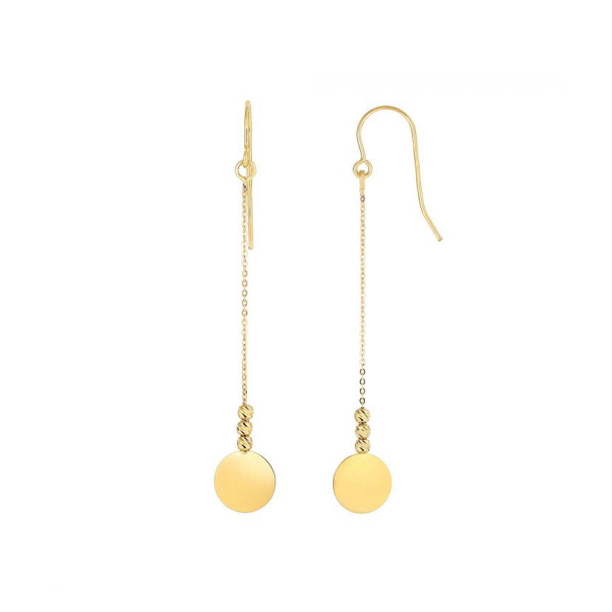 14K Yellow Gold Disc and Bead Drop Earrings