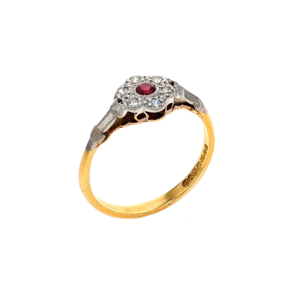 Estate 18K Two-Tone Ruby and Diamond Cluster Ring