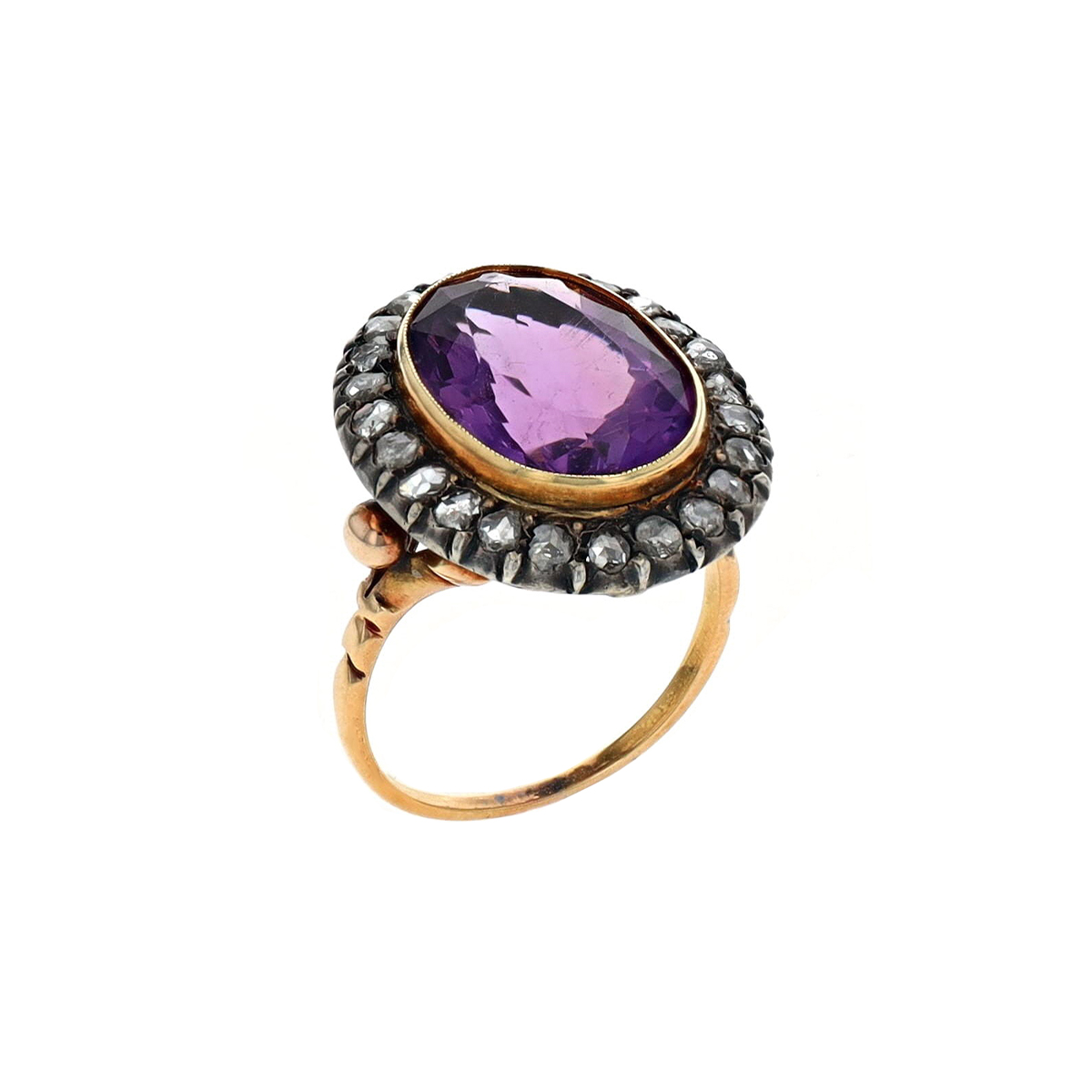 Estate Two-Tone Oval Amethyst and Diamond Ring
