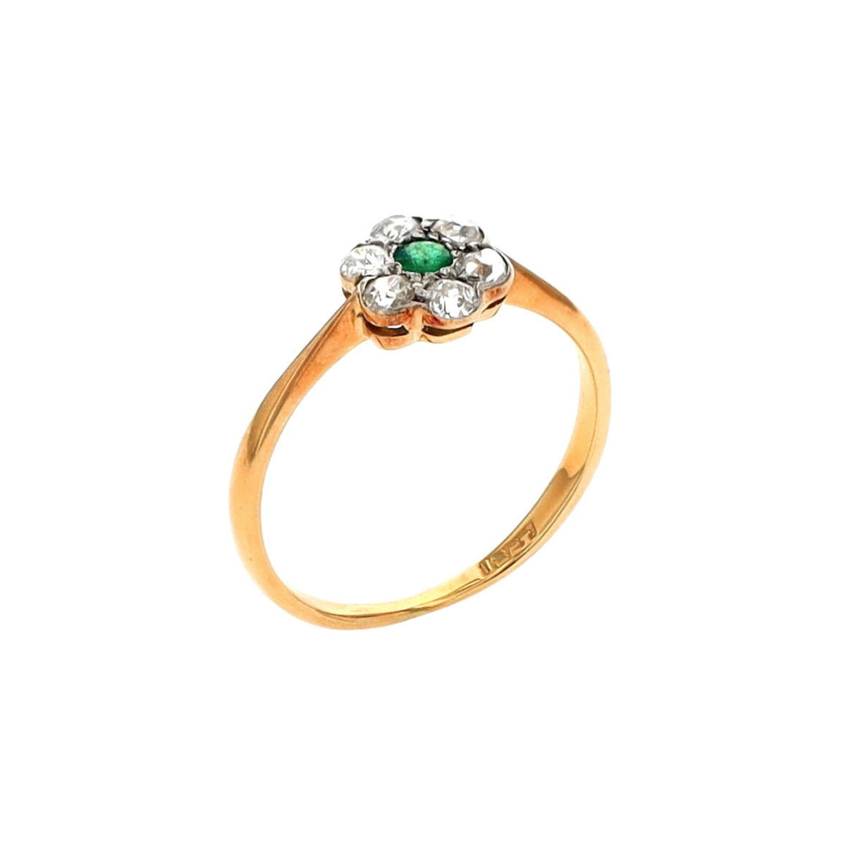 Estate 18K Yellow Gold Emerald and Diamond Ring