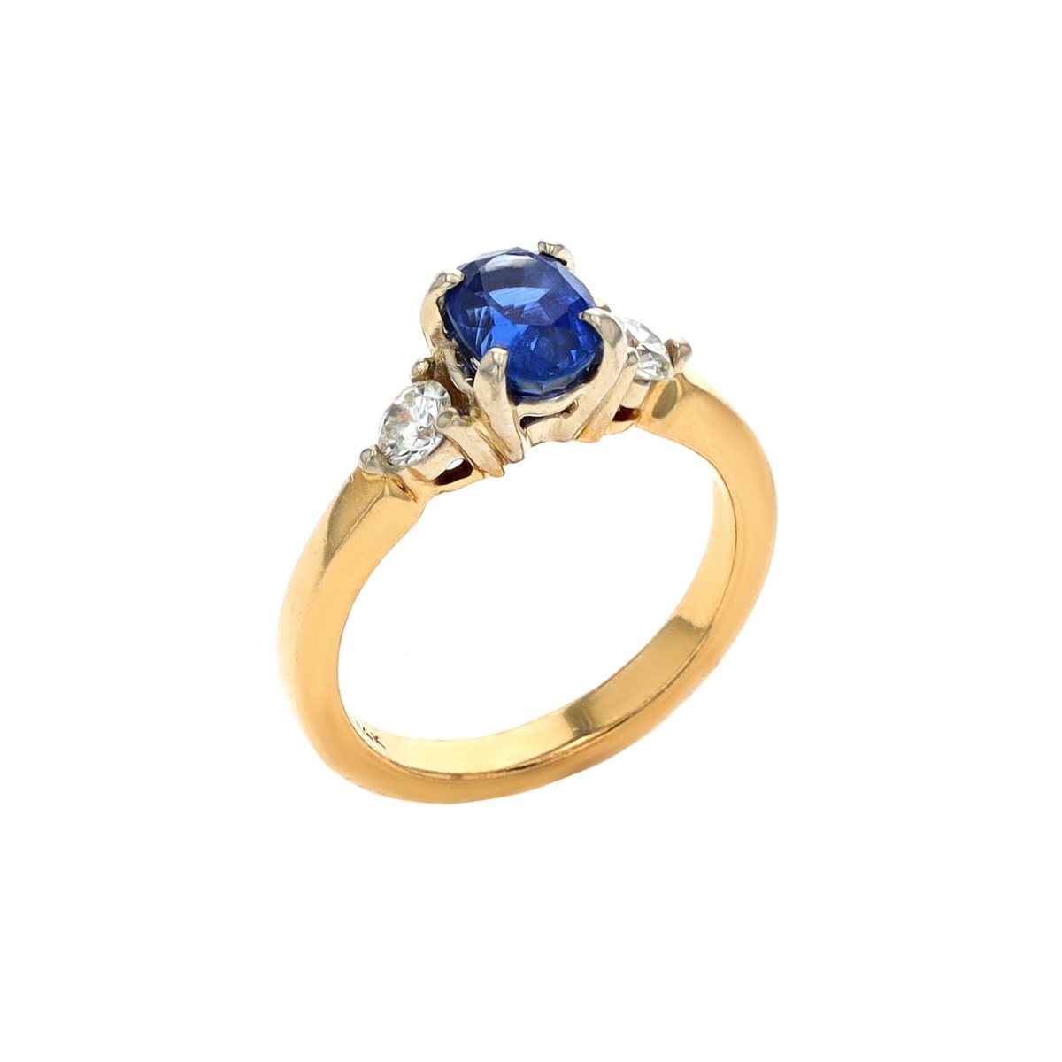 Estate 14K Yellow Gold Oval Blue Sapphire and Diamond Ring