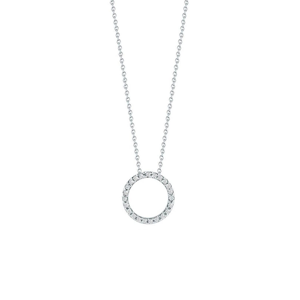 18K White Gold Diamond Circle Pendant with Chain