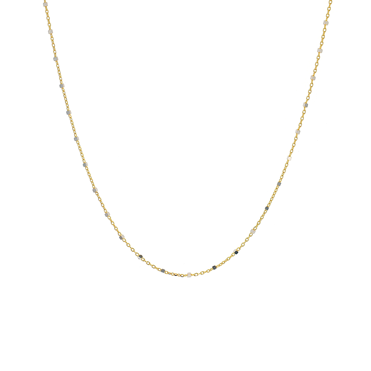 14K Two-Tone 18-Inch Diamond-Cut Cable Chain with Mini Square Stations