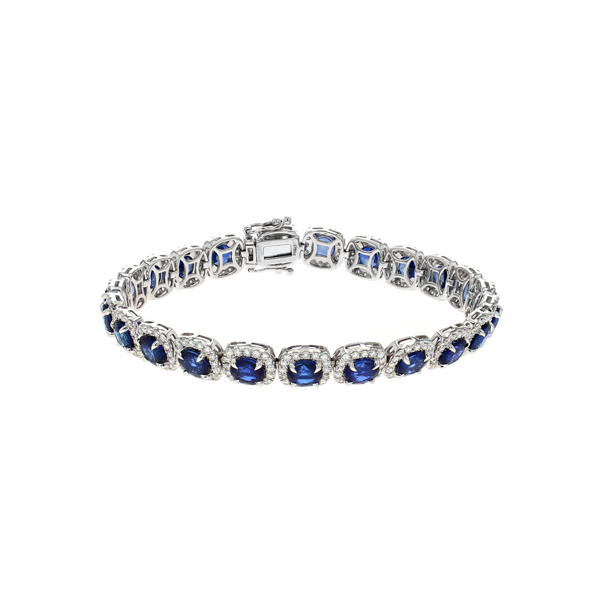 18K White Gold 17.79 Carat Blue Sapphire and Diamond Bracelet