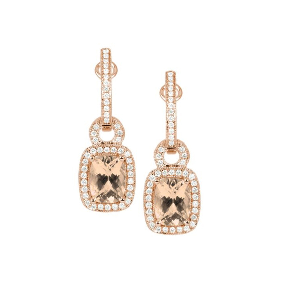 14K Rose Gold Cushion Morganite and Diamond Earrings