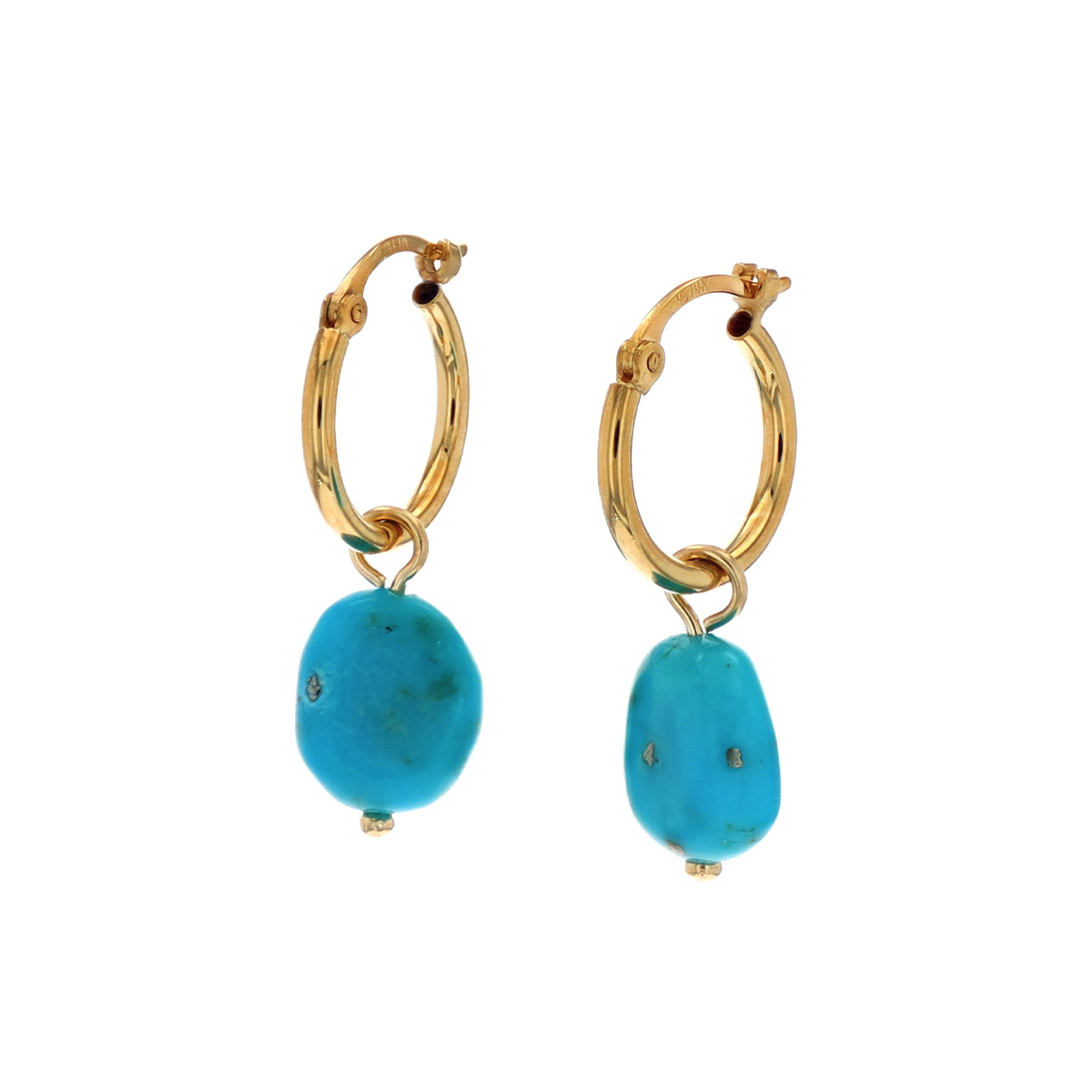 14K Yellow Gold Turquoise Dangle Hoop Earrings