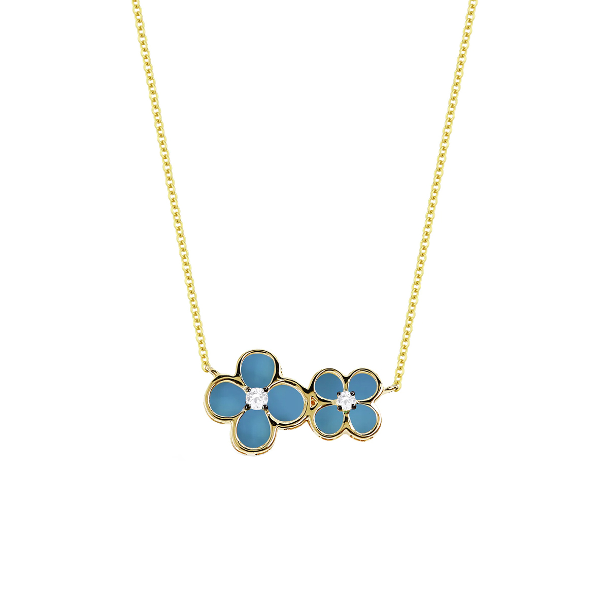 14K Yellow Gold Double Turquoise Flower Necklace