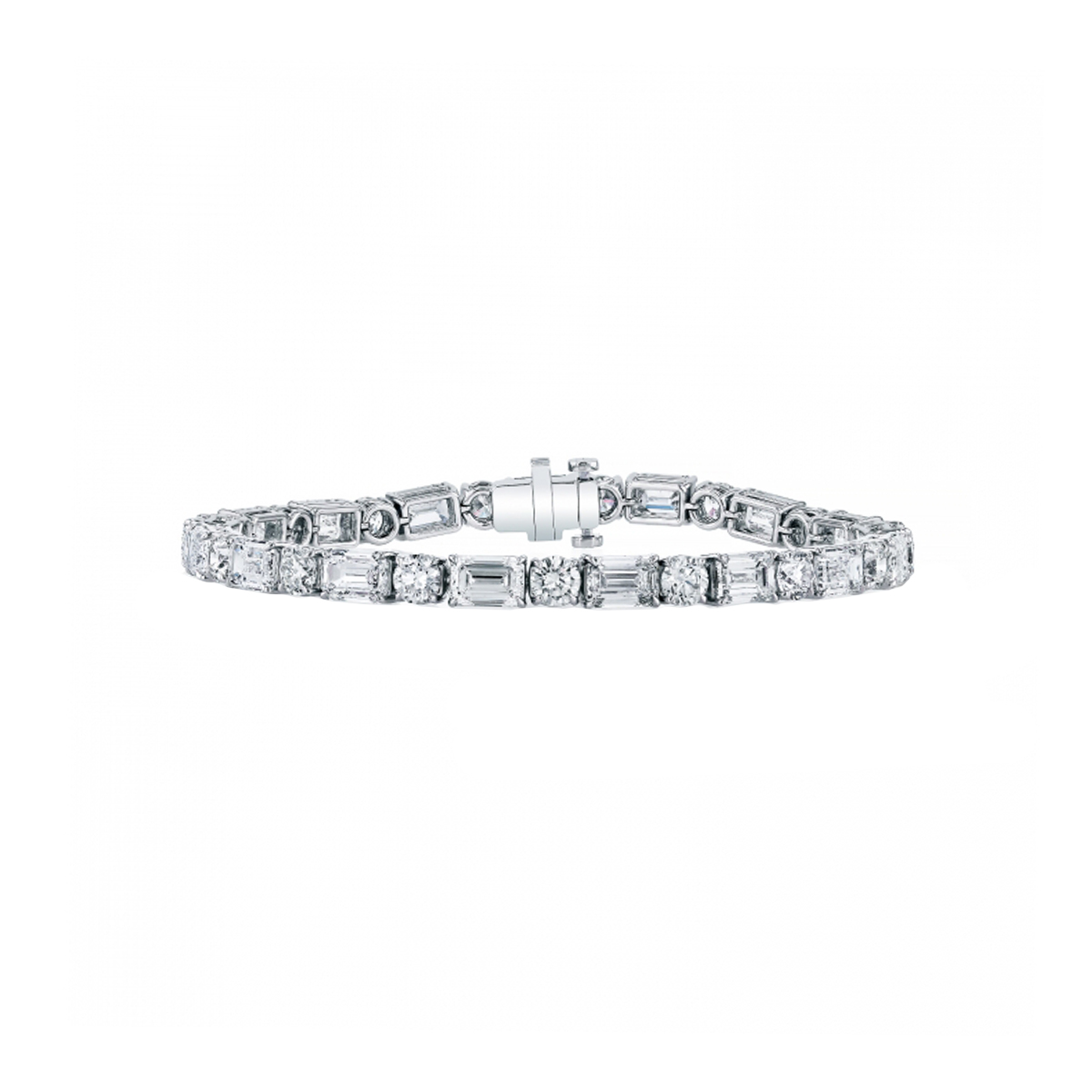 Platinum 9.67 Carat Emerald-Cut and Round Diamond Bracelet