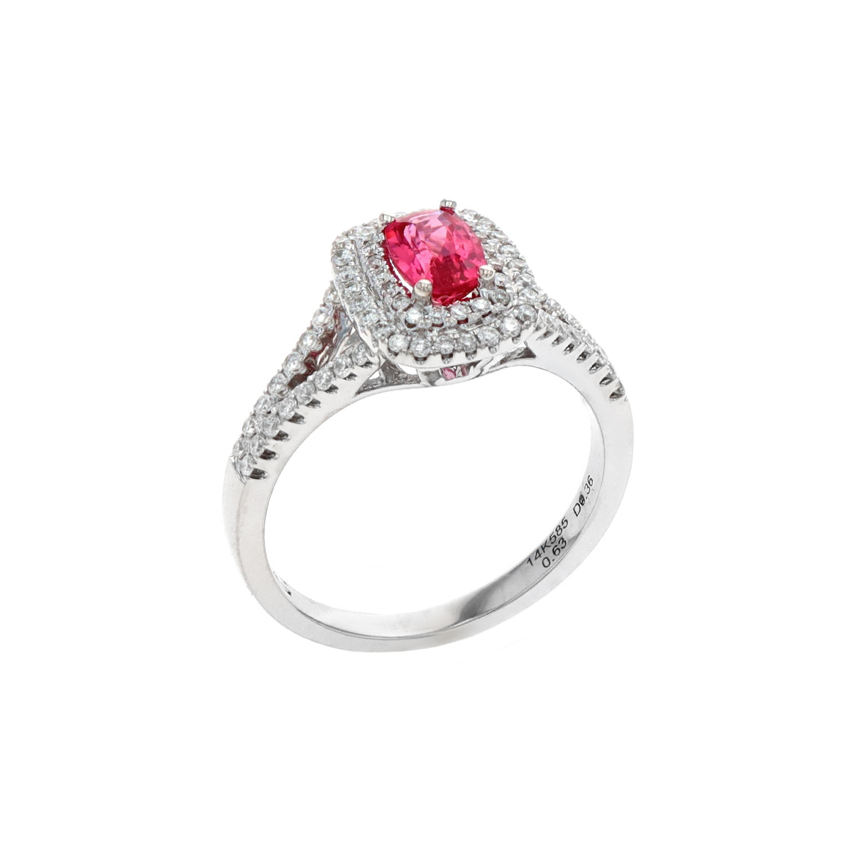 14K White Gold Cushion Spinel and Diamond Halo Ring