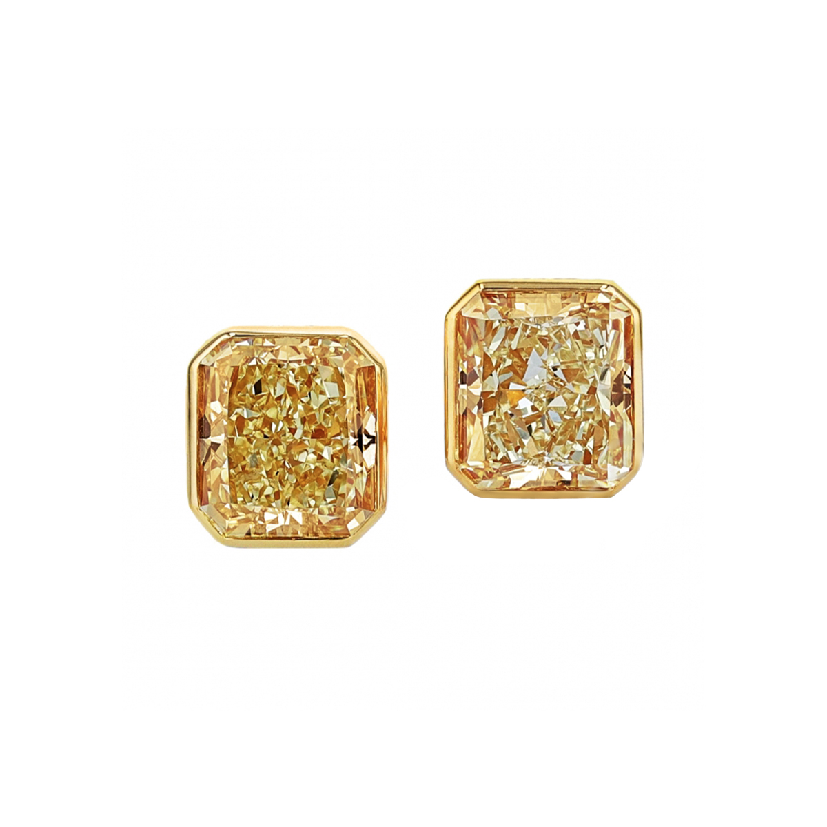 18K Yellow Gold 6.91 Carat Radiant Yellow Diamond Earrings