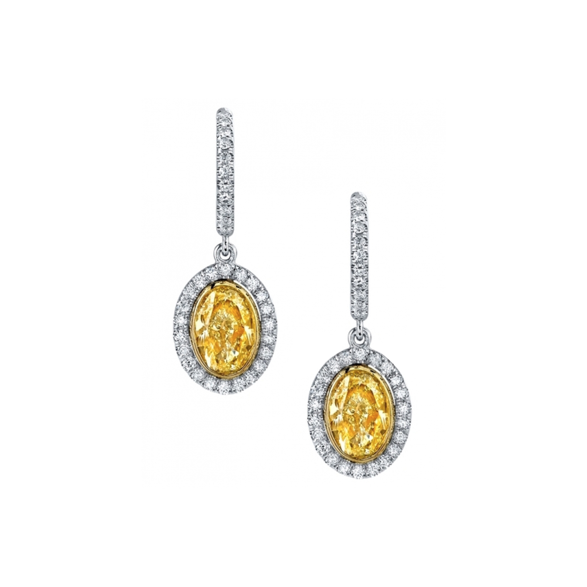 18K Two-Tone 2.15 Carat Oval Yellow Diamond Earrings