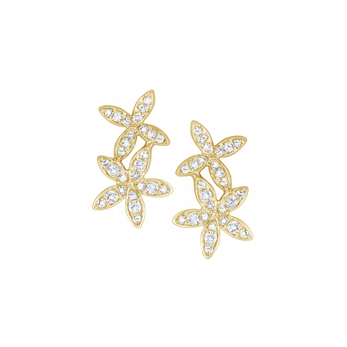 14K Yellow Gold Double Star Diamond Earrings