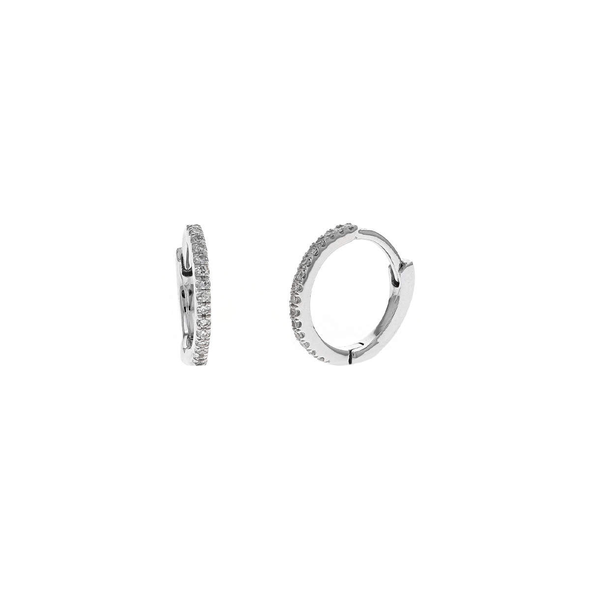 14K White Gold Mini Diamond Hinged Hoop Earrings