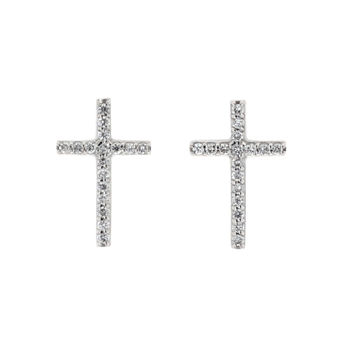 14K White Gold Diamond Cross Earrings