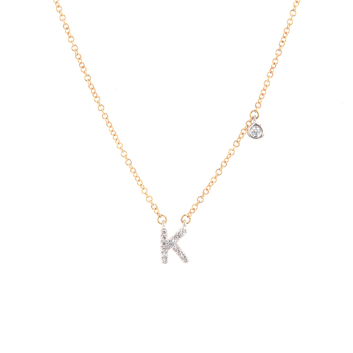14K Two-Tone Diamond "K" Necklace