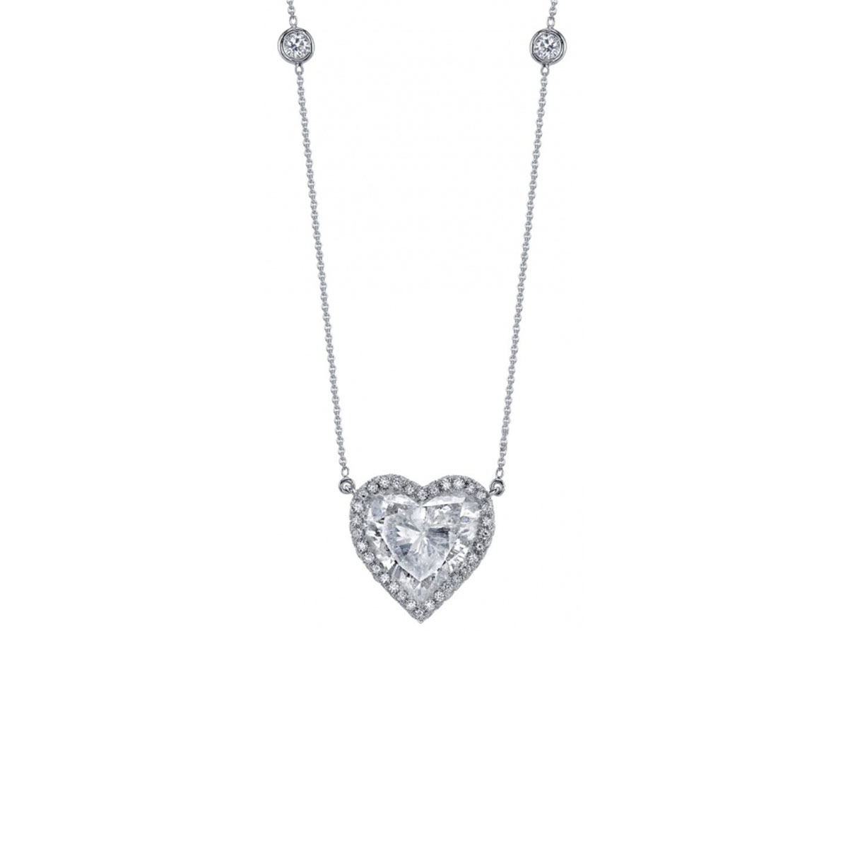 Platinum 2.60 Carat Diamond Heart Station Necklace