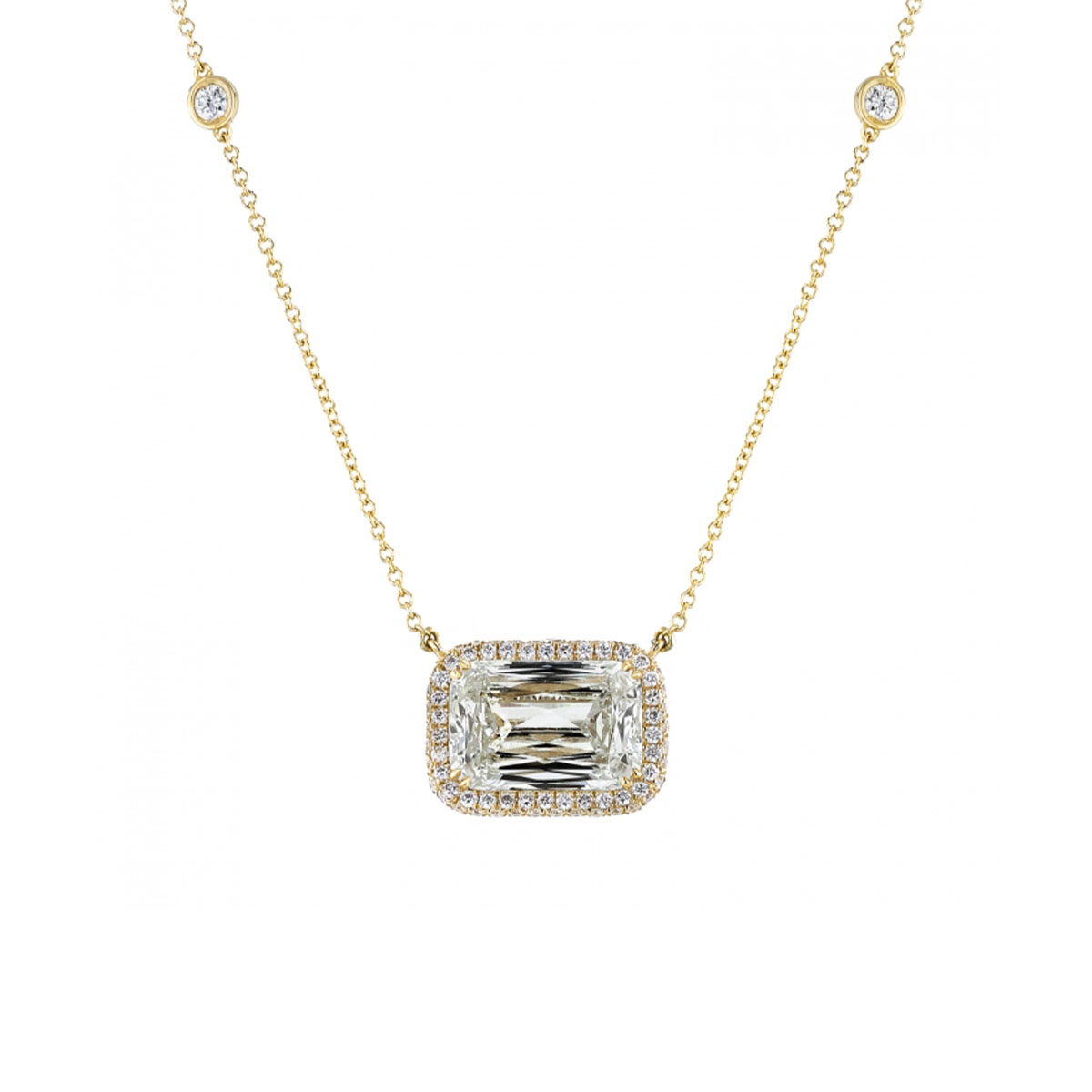 18K Yellow Gold 4.28 Carat Cushion Diamond Necklace