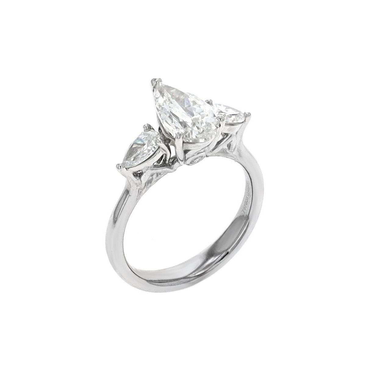 18K White Gold Three-Diamond Pear Engagement Ring
