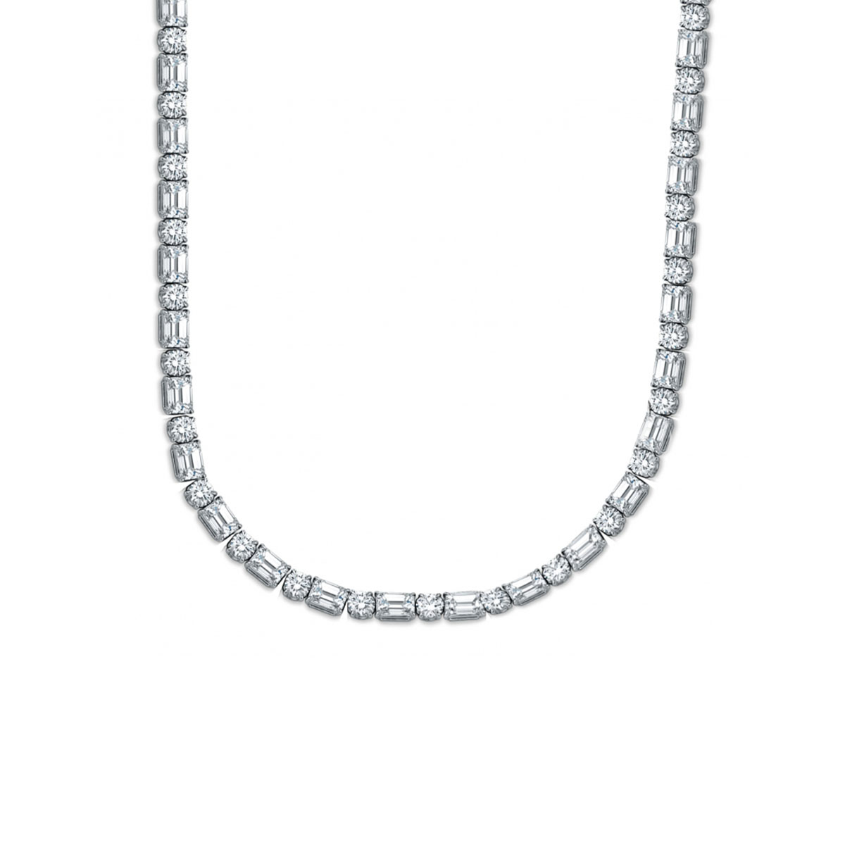 Platinum 23.76 Carat Emerald-Cut and Round Diamond Necklace
