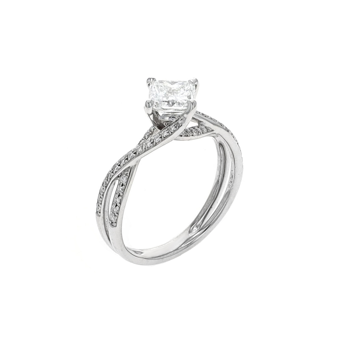 Estate 18K White Gold Princess Diamond Twisted Engagement Ring