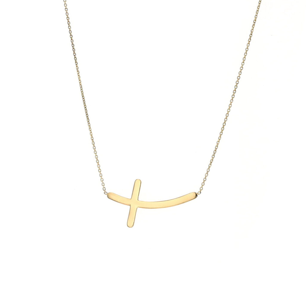 14K Yellow Gold Curved Cross Necklace - Josephs Jewelers