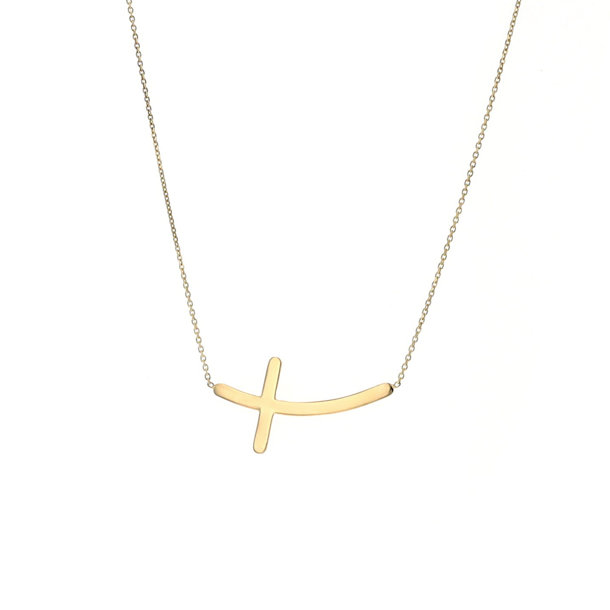 14K Yellow Gold Curved Cross Necklace