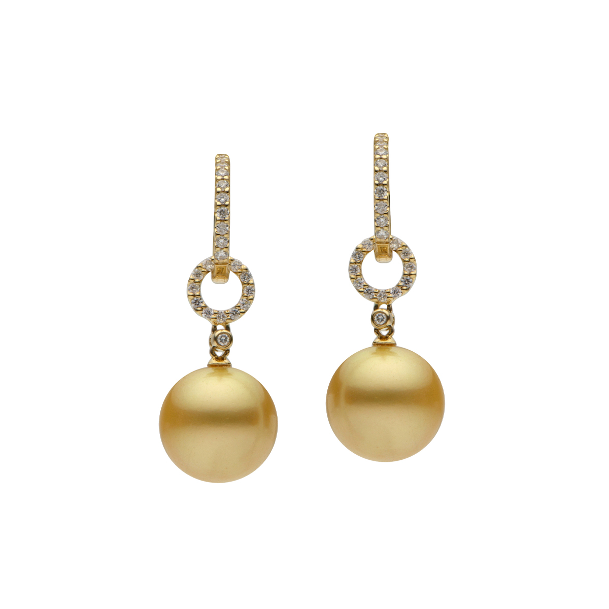 18K Yellow Gold Golden South Sea Pearl and Diamond Earrings