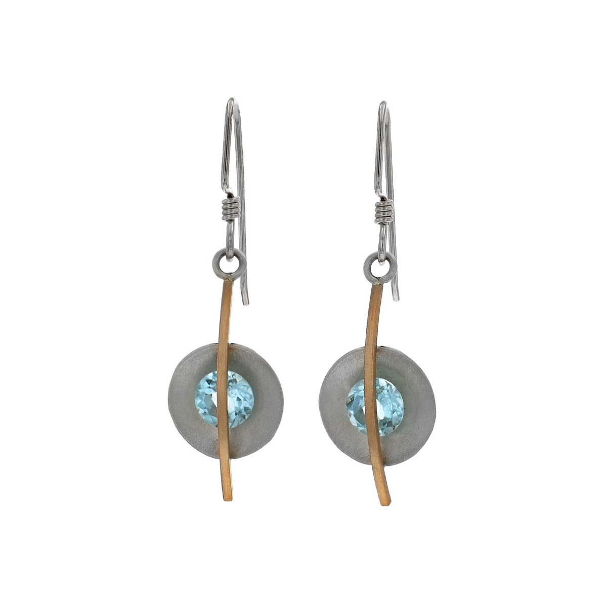 Sterling Silver and Yellow Gold Filled Blue Topaz Drop Earrings