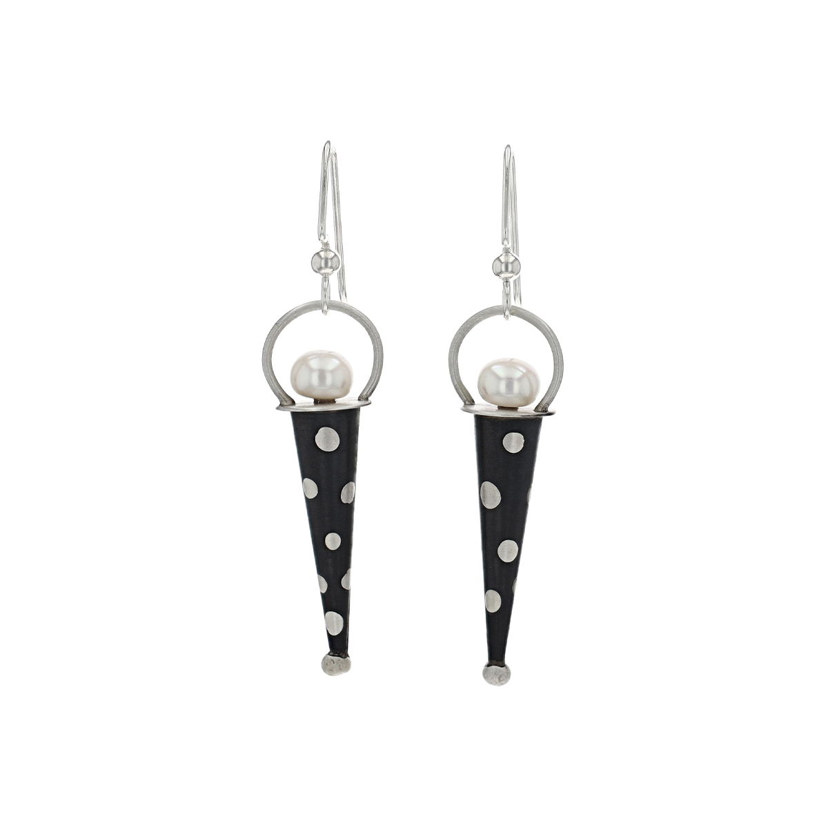 Two-Tone Sterling Silver Pearl "Ice Cream Cone" Earrings