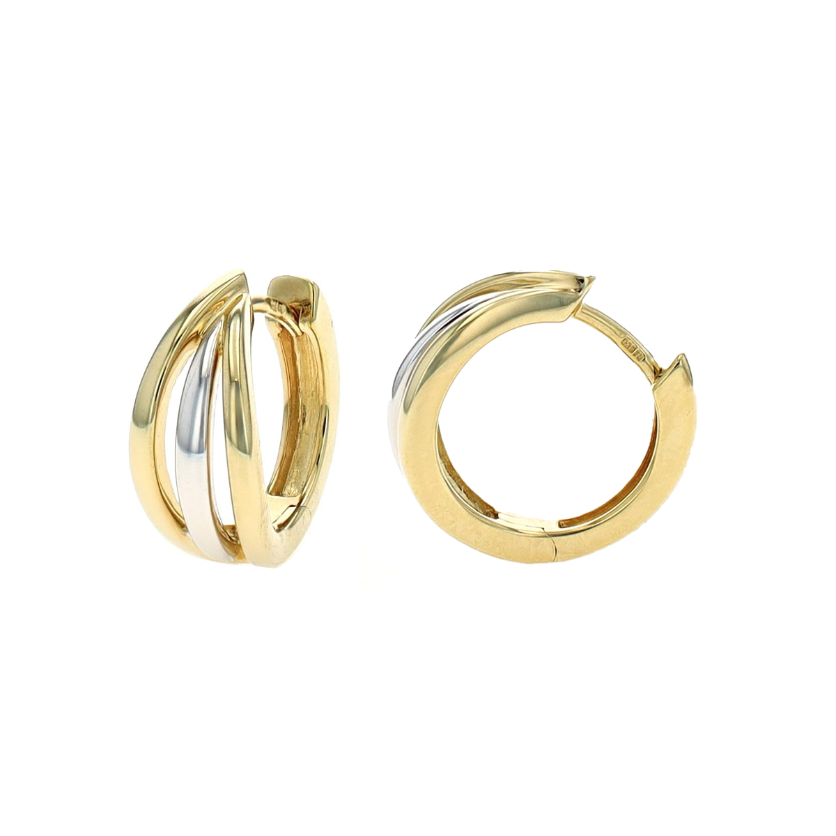 Sterling Silver Two-Tone 3-Row Huggie Hoop Earrings - Josephs Jewelers