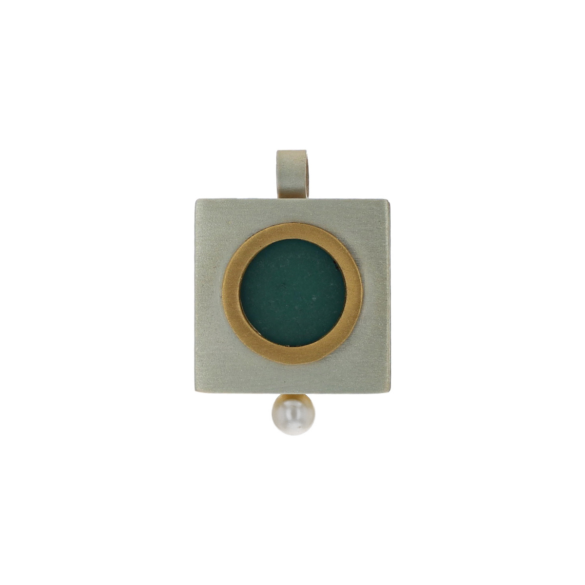Two-Tone Sterling Silver Pearl and Seaglass Square Pendant